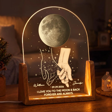 Sympathy Gift For Loss Of Loved One - Personalized Moon Phase Holding Hands Night Light