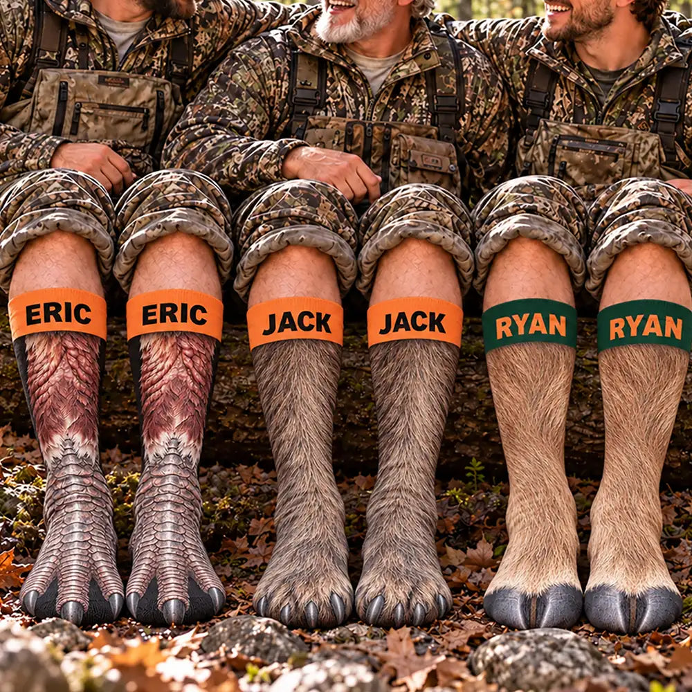 Gift For Men,Gift For Yourself,Gifts For Him,Humorous,Hunting,Icon - Funny Gag Gift For Hunters - Personalized Animal Paw Illusion Socks