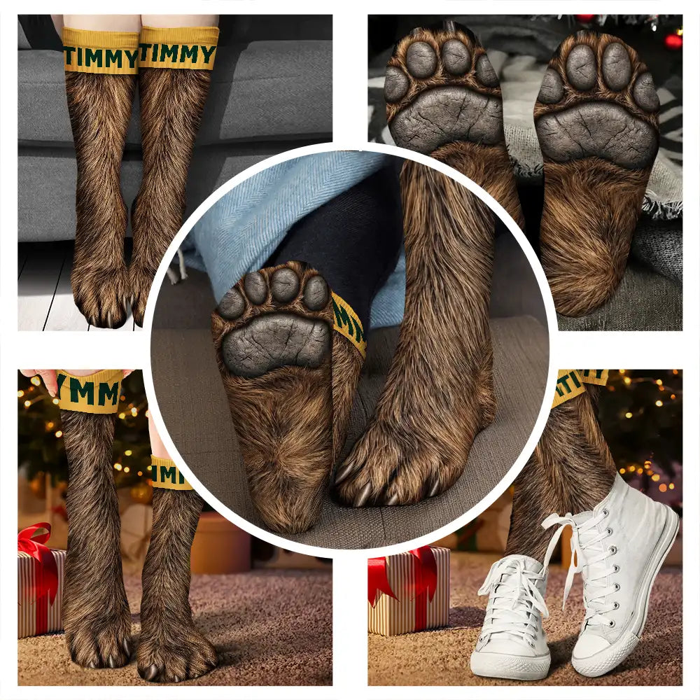 Gift For Men,Gift For Yourself,Gifts For Him,Humorous,Hunting,Icon - Funny Gag Gift For Hunters - Personalized Animal Paw Illusion Socks