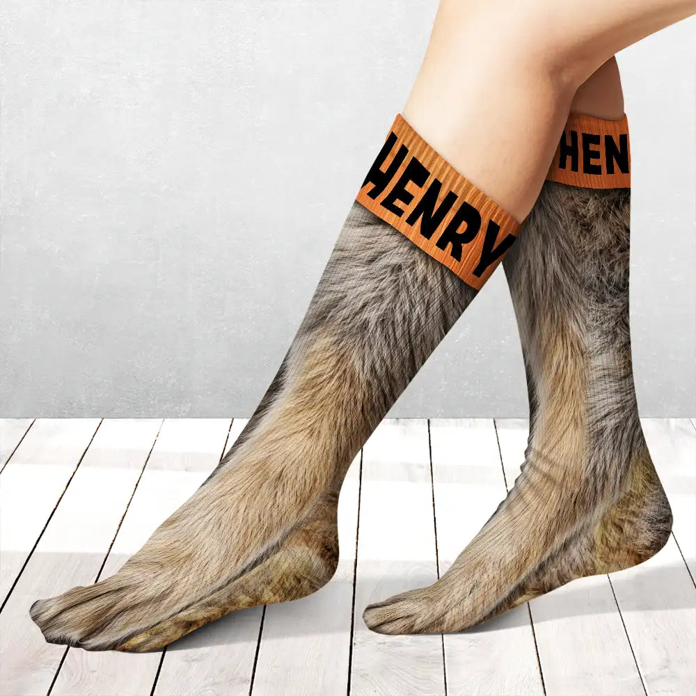 Gift For Men,Gift For Yourself,Gifts For Him,Humorous,Hunting,Icon - Funny Gag Gift For Hunters - Personalized Animal Paw Illusion Socks