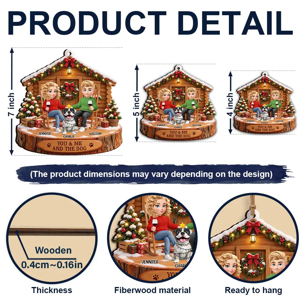 Christmas,Dog Couple,Dog Lovers,Gift For Couples,Happy,Pet Lovers,Vector - Christmas Gift For Pet Couples - Personalized You & Me And The Dogs Wooden Ornament