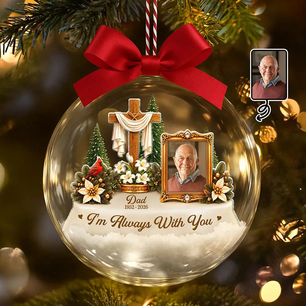 Christian Memorial Christmas Gift - Personalized Custom Photo In Loving Memory 3D Acrylic Ball Ornament