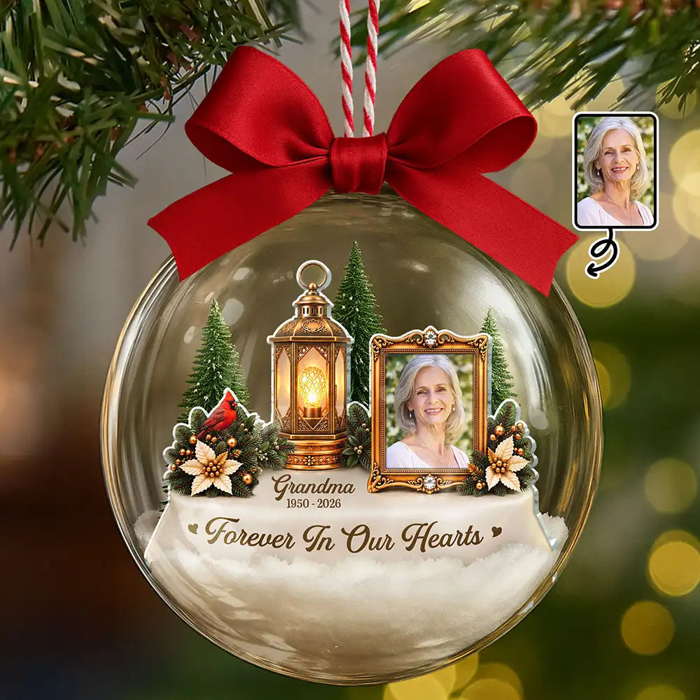 Christian, Christianity, Christmas, Custom Photo, Family, Memorial, Memorial Loved One, Sympathetic, Upload Full Photo - Christian Memorial Christmas Gift - Personalized Custom Photo In Loving Memory 3D Acrylic Ball Ornament