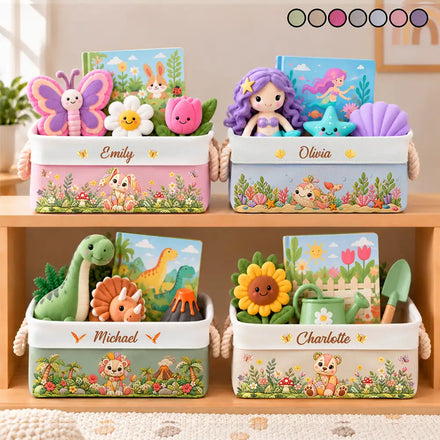 Gift For Kids - Personalized Patchwork Animal And Name Storage Basket