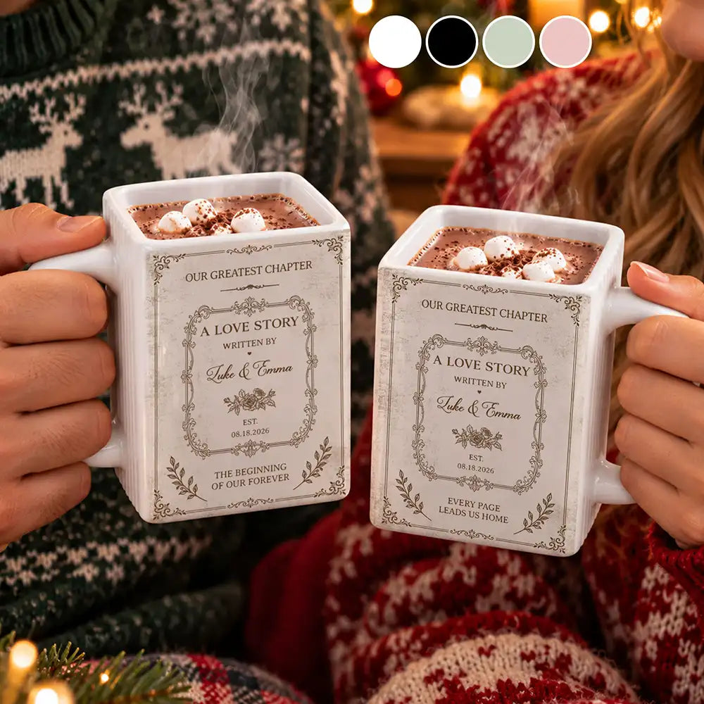 Christmas,Custom Text,Gift For Couples,Happy,Old Couples,Wedding Anniversary - Anniversary Gift For Couples - Personalized Love Story Book Mug