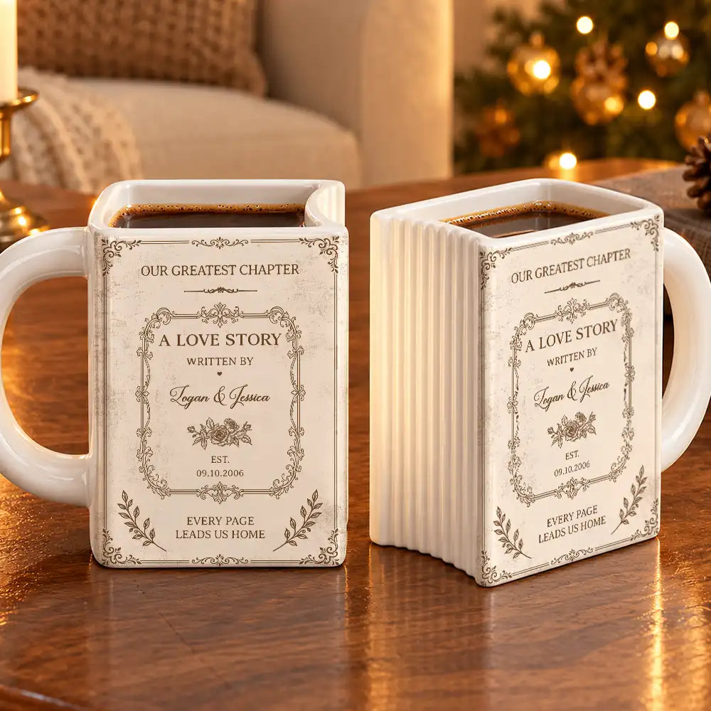 Christmas,Custom Text,Gift For Couples,Happy,Old Couples,Wedding Anniversary - Anniversary Gift For Couples - Personalized Love Story Book Mug