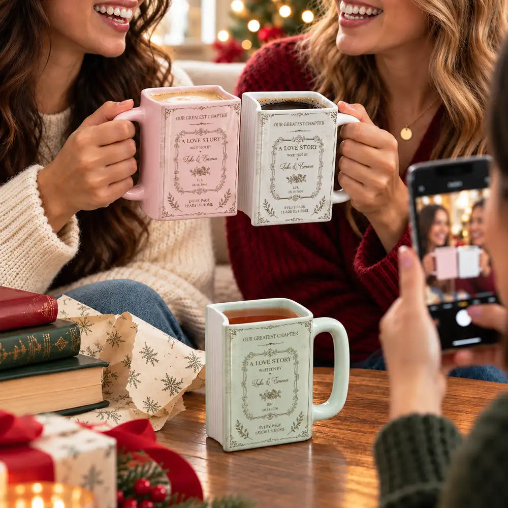 Christmas,Custom Text,Gift For Couples,Happy,Old Couples,Wedding Anniversary - Anniversary Gift For Couples - Personalized Love Story Book Mug