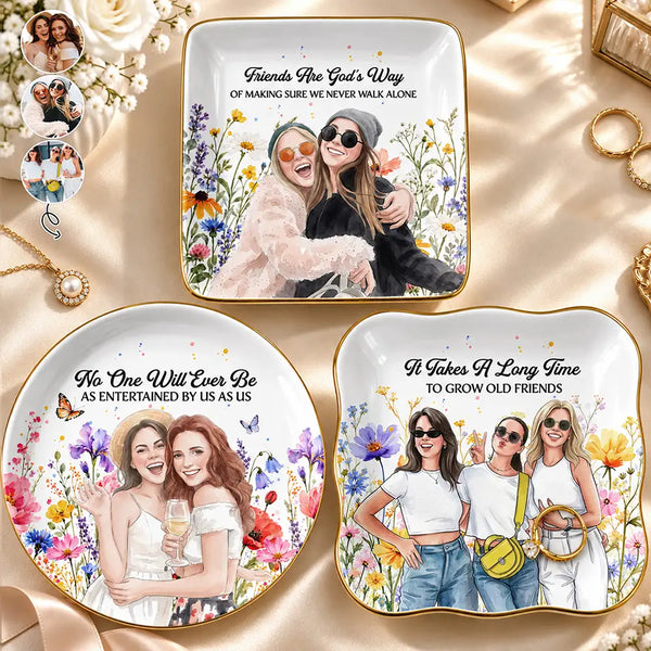 Afro Besties,Art Design,Christmas,Custom Photo,Gift For Bestie,Humorous,Photo - Vivid Watercolor Art,Top Market - Gift For Best Friend - Personalized Custom Photo Watercolor Entertained By Us As Us Floral Ring Dish