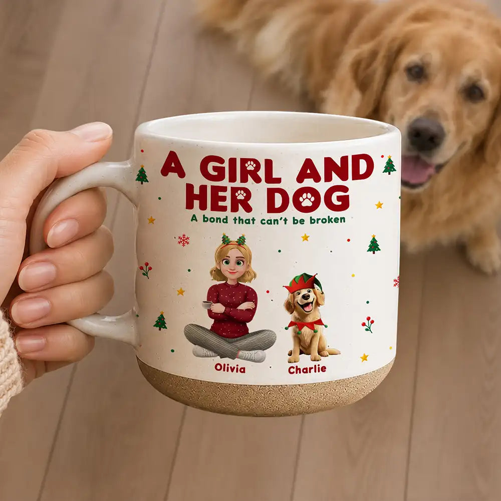 Christmas,Pet Lovers,Playful,Vector - Christmas Gift For Pet Lover - Personalized A Girl And Her Dog Pottery Mug