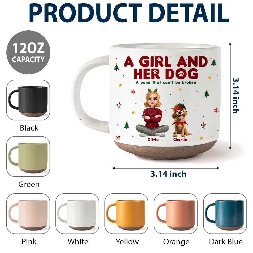 Christmas,Pet Lovers,Playful,Vector - Christmas Gift For Pet Lover - Personalized A Girl And Her Dog Pottery Mug