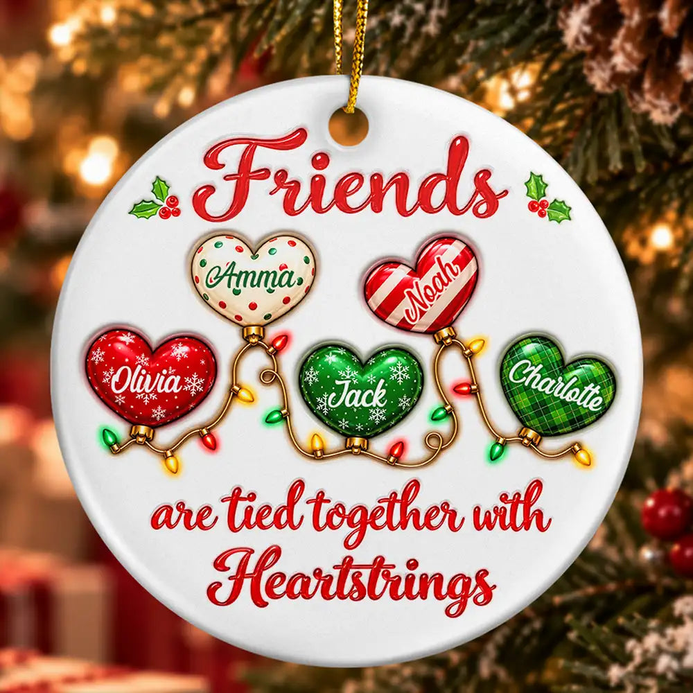 Afro Besties,Christmas,Gift For Bestie,Icon,Sentimental,Top Market - Christmas Gift For Best Friends - Personalized Names Friends Are Tied Together With Heartstrings Circle Ceramic Ornament