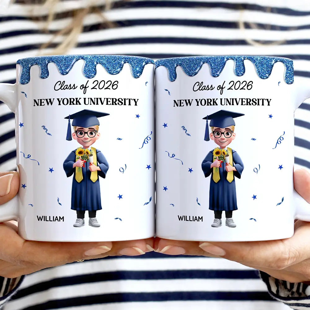 Graduation,Gift For Yourself,Gift For Women,Gift For Men - A New Chapter Begins Glitter Border - Personalized White Edge-to-Edge Mug