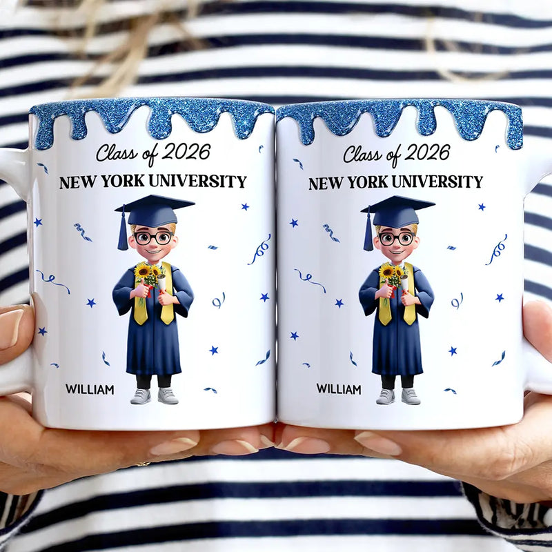 Graduation,Gift For Yourself,Gift For Women,Gift For Men - A New Chapter Begins Glitter Border - Personalized White Edge-to-Edge Mug