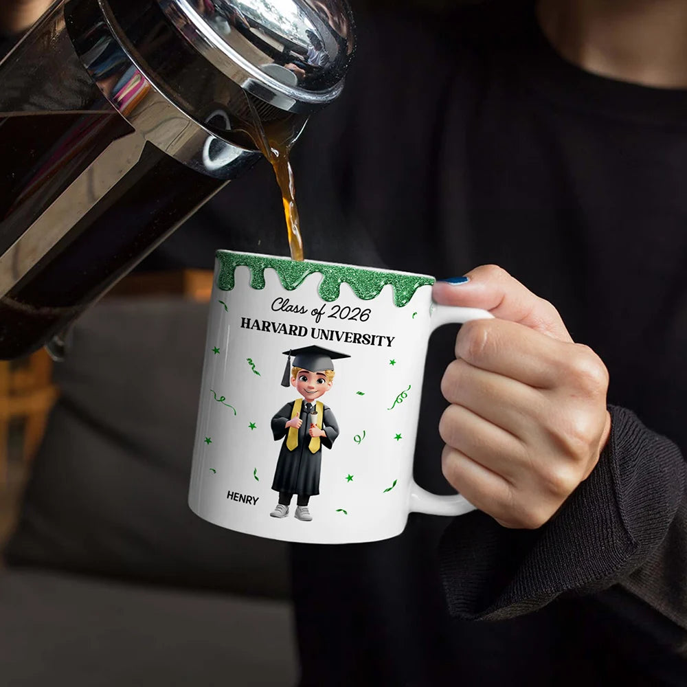 Graduation,Gift For Yourself,Gift For Women,Gift For Men - A New Chapter Begins Glitter Border - Personalized White Edge-to-Edge Mug