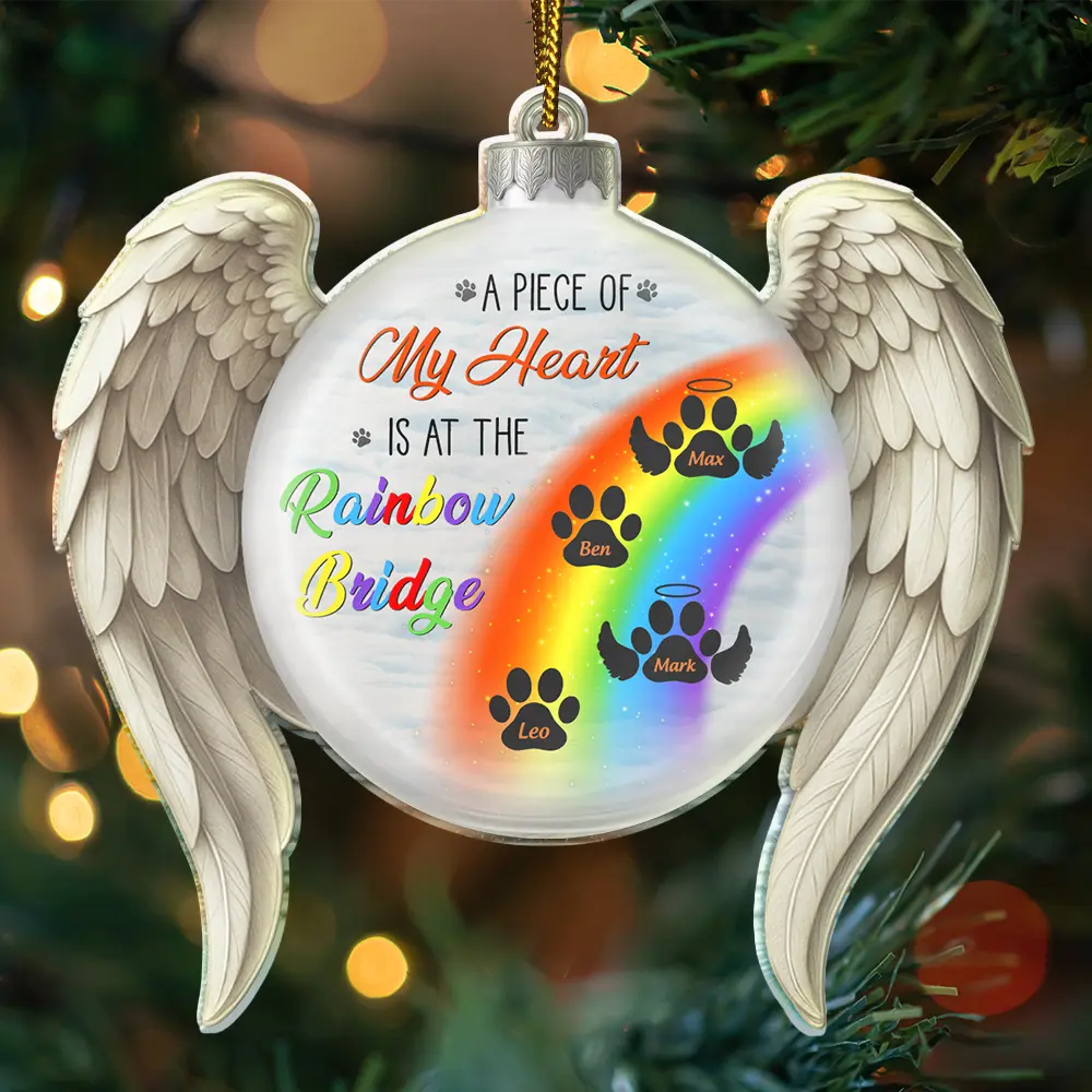 Christmas,Memorial,Sad,Pet Lovers,Dog Lovers,Cat Lovers - A Piece Of My Heart Is At The Rainbow Bridge - Personalized Custom Shaped Acrylic Ornament