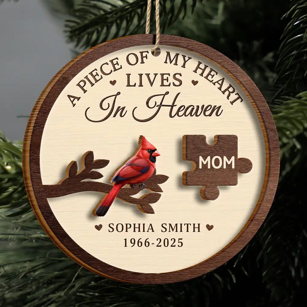 A Piece Of My Heart Lives In Heaven - Personalized 2-Layered Wooden Ornament