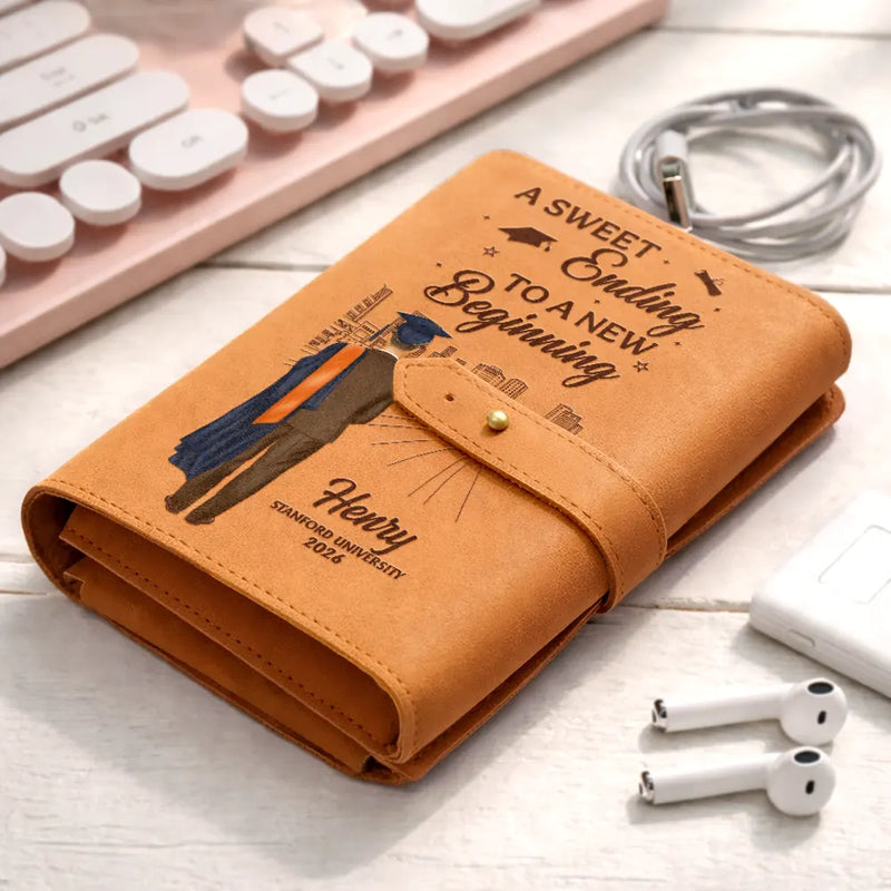 Graduation,Gift For Daughter,Gift For Son,Happy - A Sweet Ending To A New Beginning - Personalized Leather Cable Bag