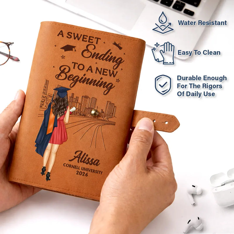 Graduation,Gift For Daughter,Gift For Son,Happy - A Sweet Ending To A New Beginning - Personalized Leather Cable Bag