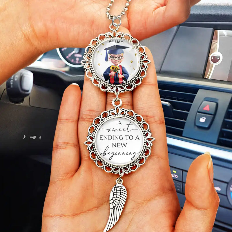 Graduation,Gift For Yourself,Gift For Bestie,Gift For Girlfriend,Gift For Boyfriend,Gift For Sibling,Gifts For Colleagues,Happy - A Sweet Ending To A New Beginning - Personalized Photo Pendant Charm