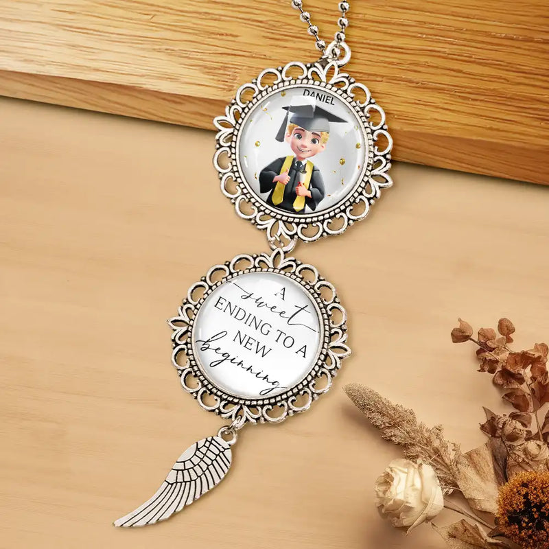 Graduation,Gift For Yourself,Gift For Bestie,Gift For Girlfriend,Gift For Boyfriend,Gift For Sibling,Gifts For Colleagues,Happy - A Sweet Ending To A New Beginning - Personalized Photo Pendant Charm