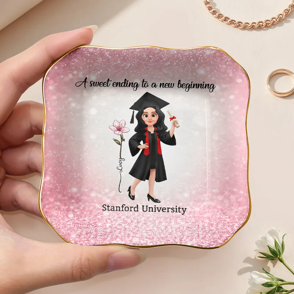 Graduation, Gift For Bestie, Gift For Yourself, Gift For Girlfriend, Happy - A Sweet Ending To A New Beginning - Personalized Ring Dish