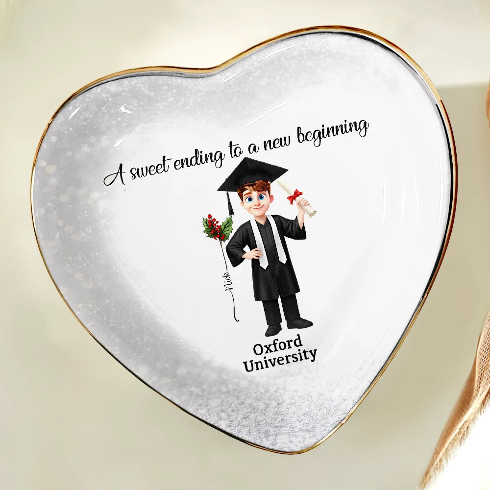 Graduation, Gift For Bestie, Gift For Yourself, Gift For Girlfriend, Happy - A Sweet Ending To A New Beginning - Personalized Ring Dish