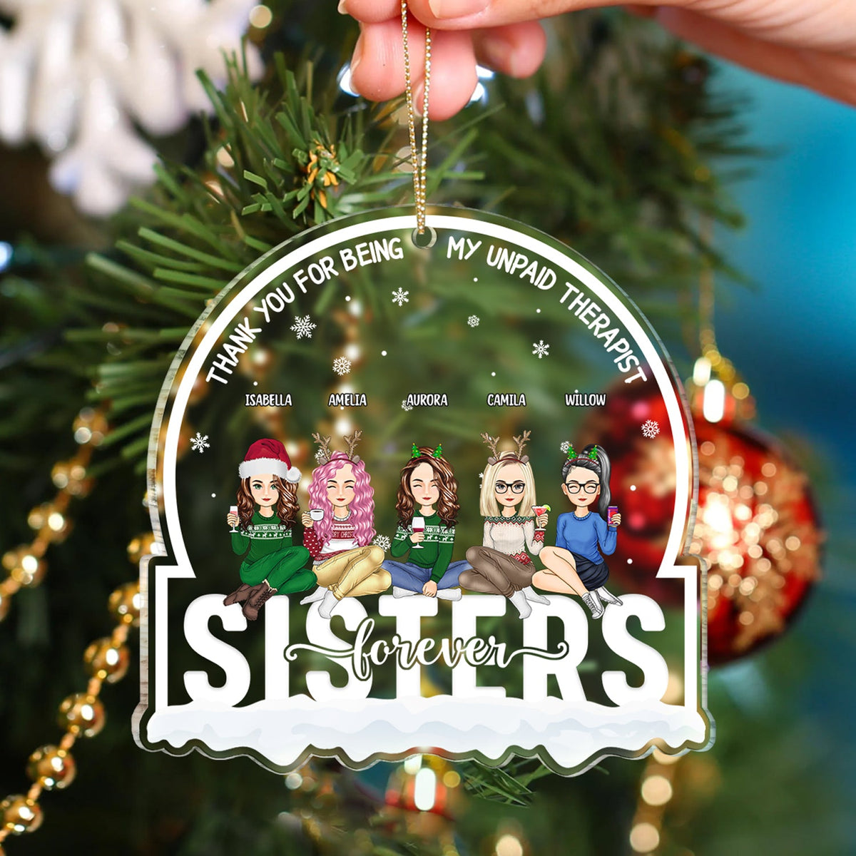Christmas Besties Forever Thank You For Being My Unpaid Therapist - Gift For Bestie - Personalized Custom Shaped Acrylic Ornament