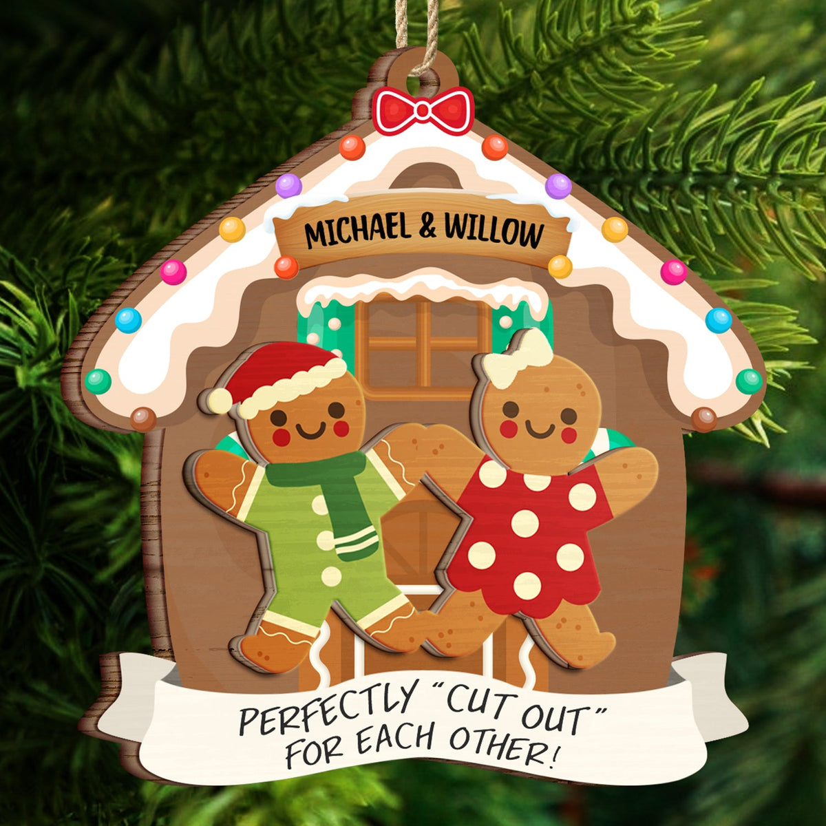 Christmas Couple Gingerbread Perfectly Cutout For Each Other - Gift For Couples - Personalized 2-Layered Wooden Ornament