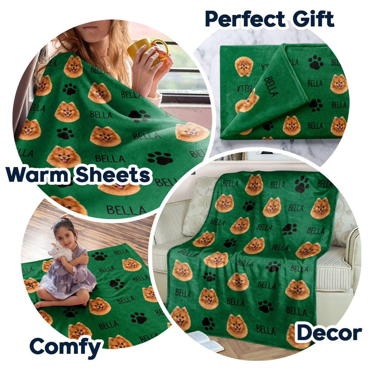 Custom Photo Pet Name Blanket - Gift For Pet Lovers - Personalized Fleece Blanket