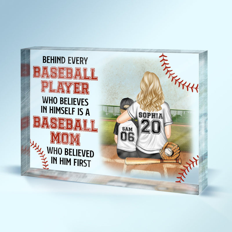 Baseball Mom Behind Every Baseball Player - Gift For Mom - Personalized Rectangle Shaped Acrylic Plaque