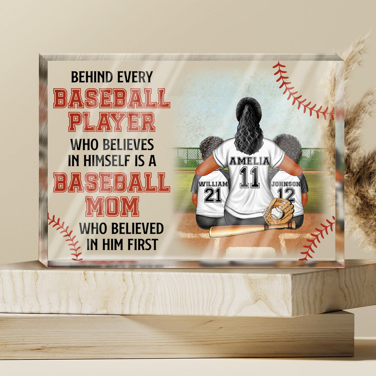 Baseball Mom Behind Every Baseball Player - Gift For Mom - Personalized Rectangle Shaped Acrylic Plaque
