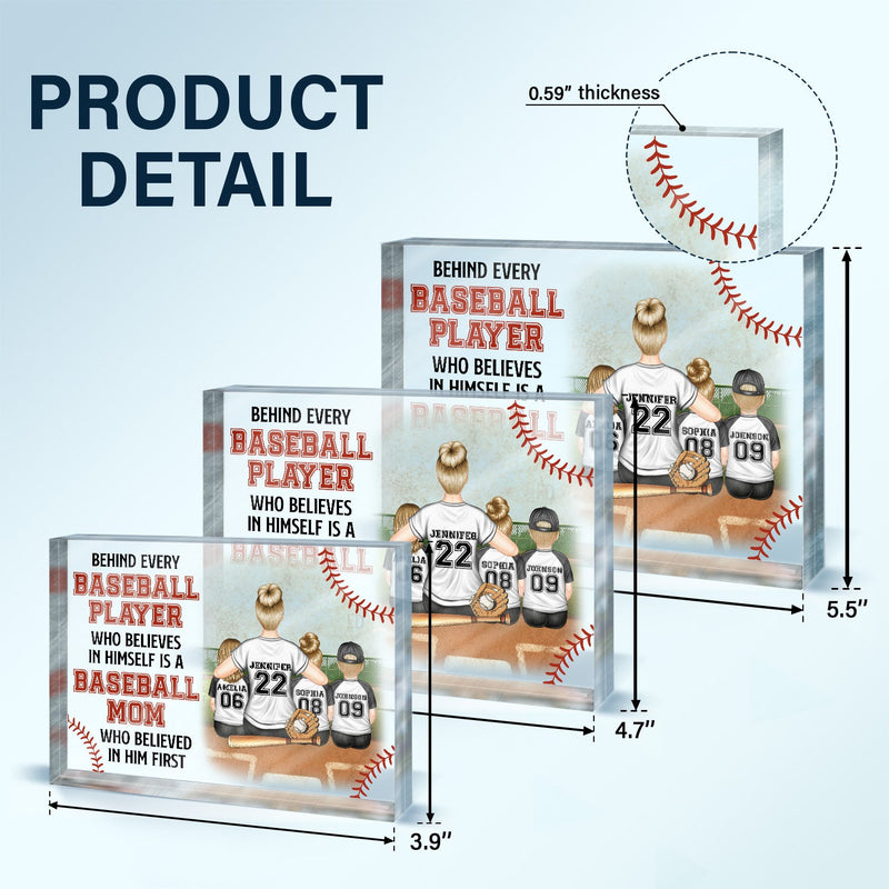 Baseball Mom Behind Every Baseball Player - Gift For Mom - Personalized Rectangle Shaped Acrylic Plaque