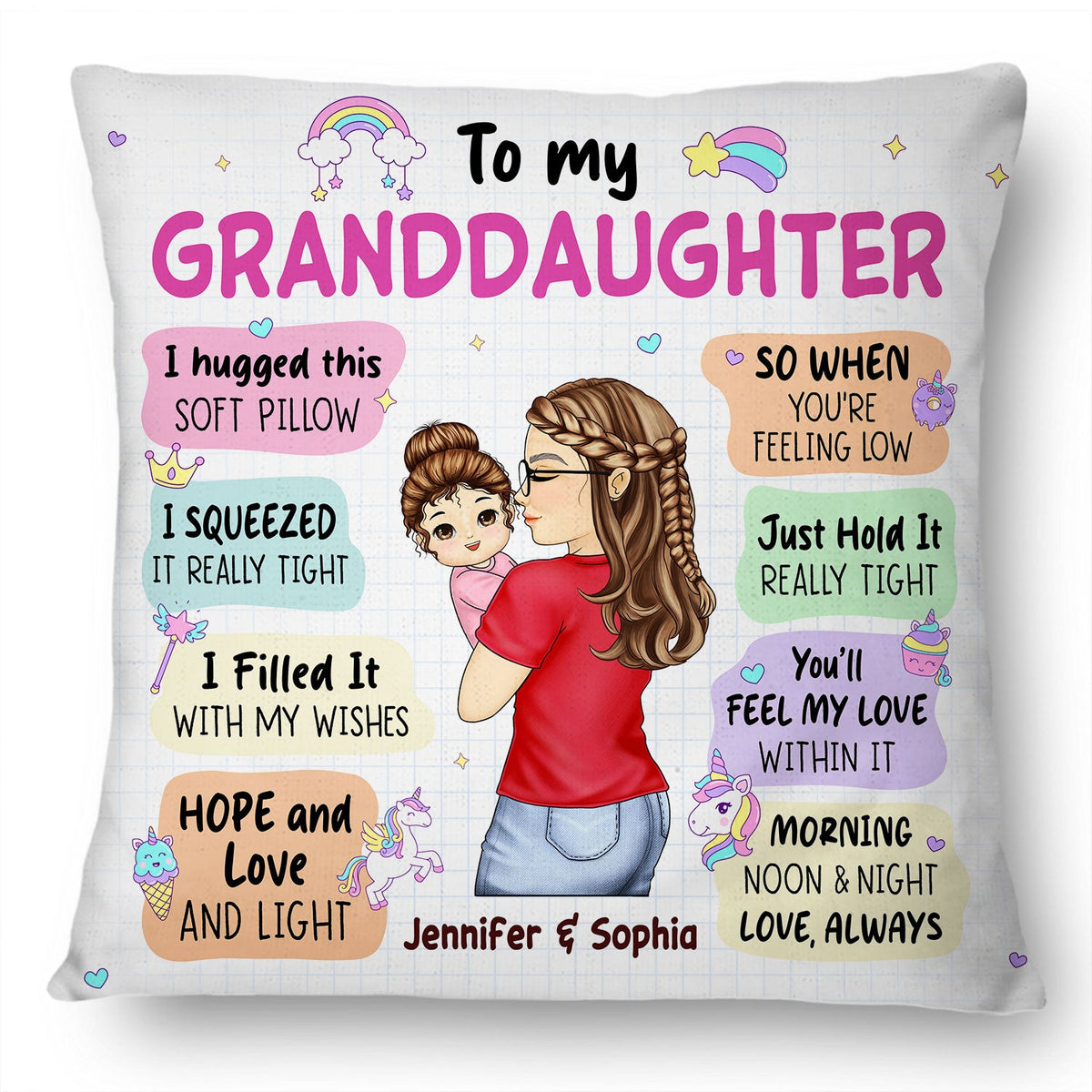 Hugged This Soft Pillow - Gift For Granddaughter, Grandson, Kids - Personalized Pillow