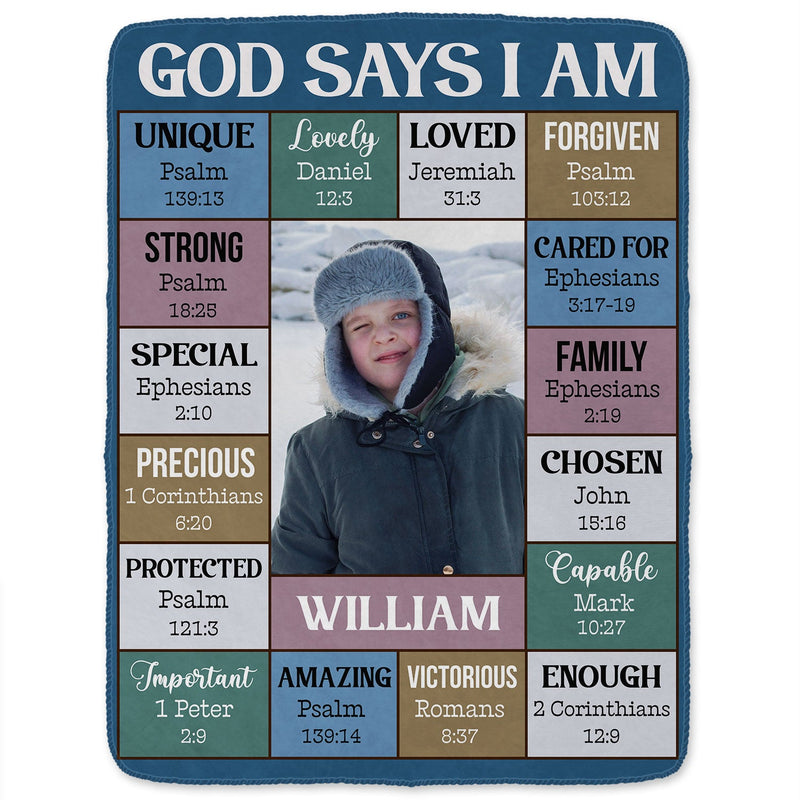 Custom Photo God Says I Am - Gift For Kids, Grandkids - Personalized Fleece Blanket, Sherpa Blanket