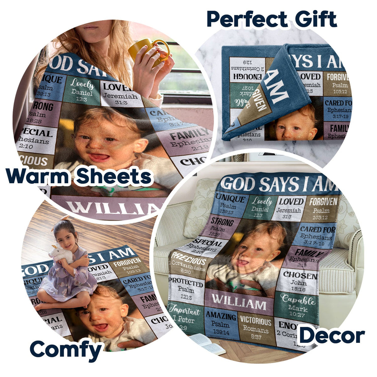 Custom Photo God Says I Am - Gift For Kids, Grandkids - Personalized Fleece Blanket, Sherpa Blanket