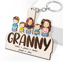 Grandma Mom Grandkids Kids Sitting - Gift For Mother, Grandmother - Personalized Cutout Wooden Keychain