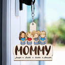 Grandma Mom Grandkids Kids Sitting - Gift For Mother, Grandmother - Personalized Cutout Wooden Keychain