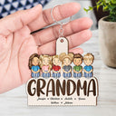 Grandma Mom Grandkids Kids Sitting - Gift For Mother, Grandmother - Personalized Cutout Wooden Keychain