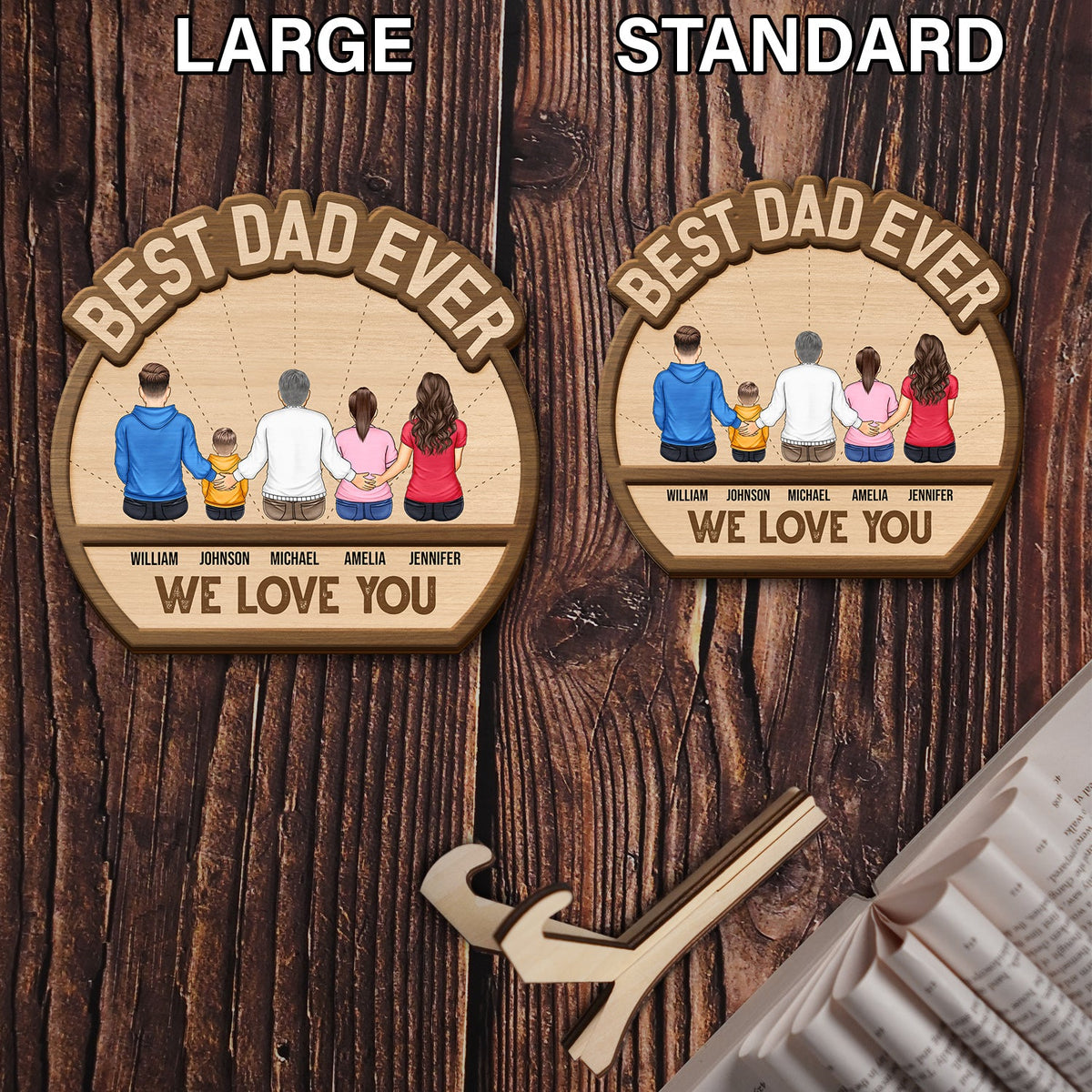 Best Dad Ever We Love You - Gift For Father - Personalized 2-Layered Wooden Plaque With Stand