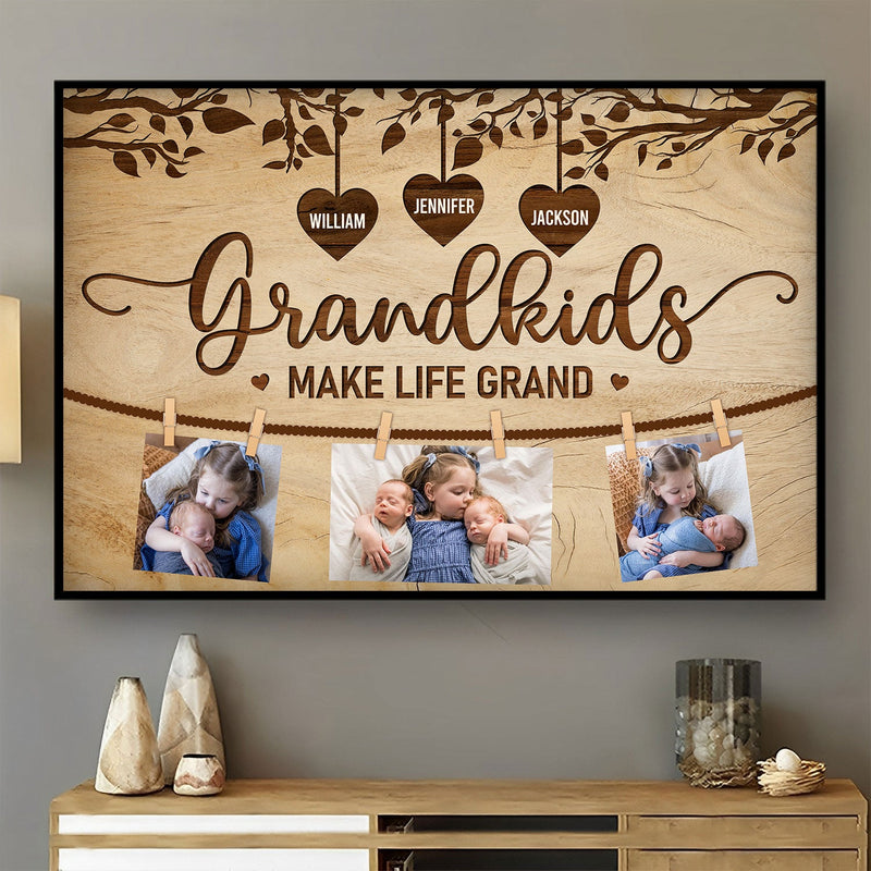 Custom Photo Grandkids Make Life Grand - Gift For Grandpa, Grandma, Grandparents - Personalized Poster