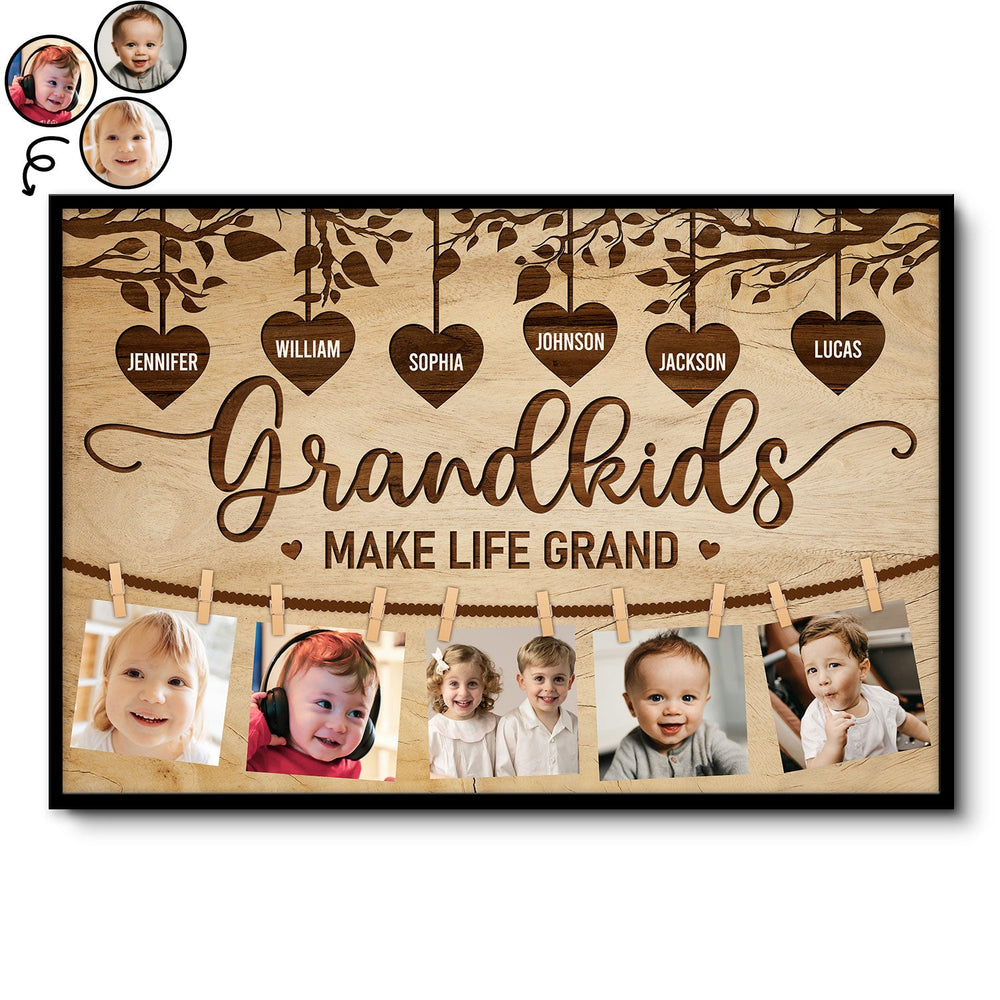 Custom Photo Grandkids Make Life Grand - Gift For Grandpa, Grandma, Grandparents - Personalized Poster