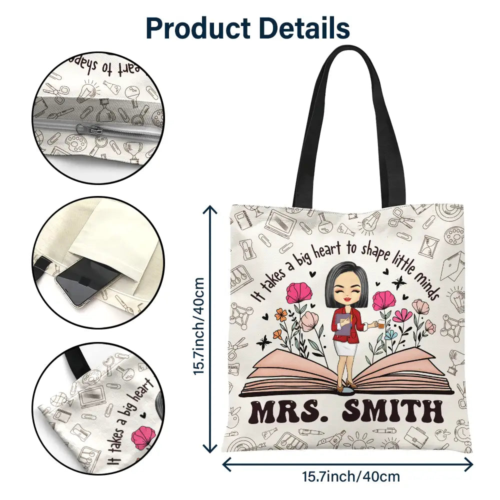 Teach Them Love Them Watch Them Grow Teacher - Personalized Zippered Canvas Bag