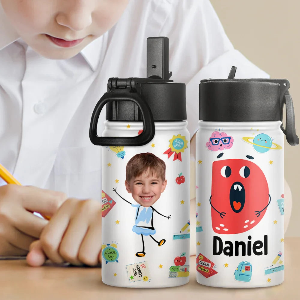 Custom Photo Letter School Kid - Personalized Kids Water Bottle
