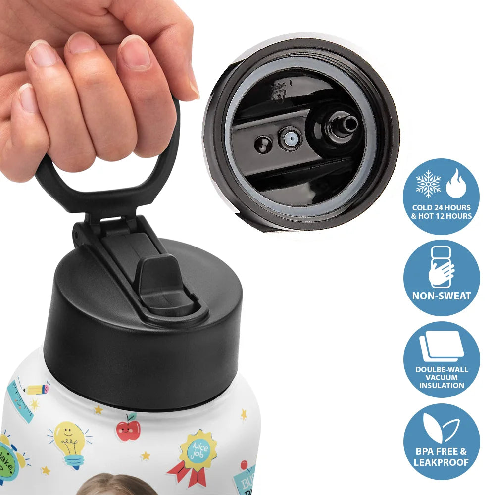 Custom Photo Letter School Kid - Personalized Kids Water Bottle