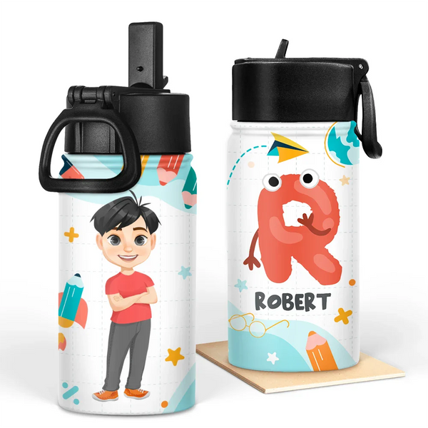 Letter Monogram School - Personalized Kids Water Bottle
