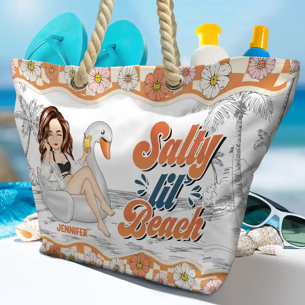 Flamingo Float Just A Girl Who Loves Beach - Personalized Beach Bag