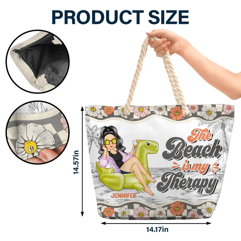 Flamingo Float Just A Girl Who Loves Beach - Personalized Beach Bag