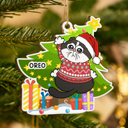 Funny Cats Scratching Christmas Tree - Personalized Custom Shaped Wooden Ornament