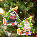 Funny Cats Scratching Christmas Tree - Personalized Custom Shaped Wooden Ornament