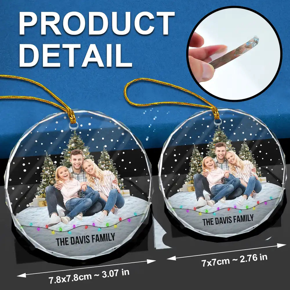 Custom Photo Family Friends Snow - Personalized Circle Glass Ornament
